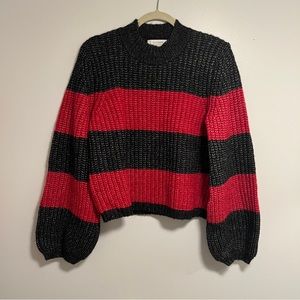 La Ligne Crew Neck Striped Sweater Black Red Medium